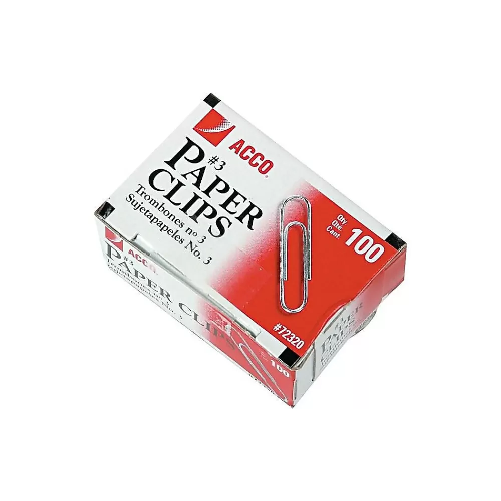 ACCO Clips & Fasteners<#3 Economy Paper Clips, Silver, 100/Box, 10 Boxes/Pack (72320)