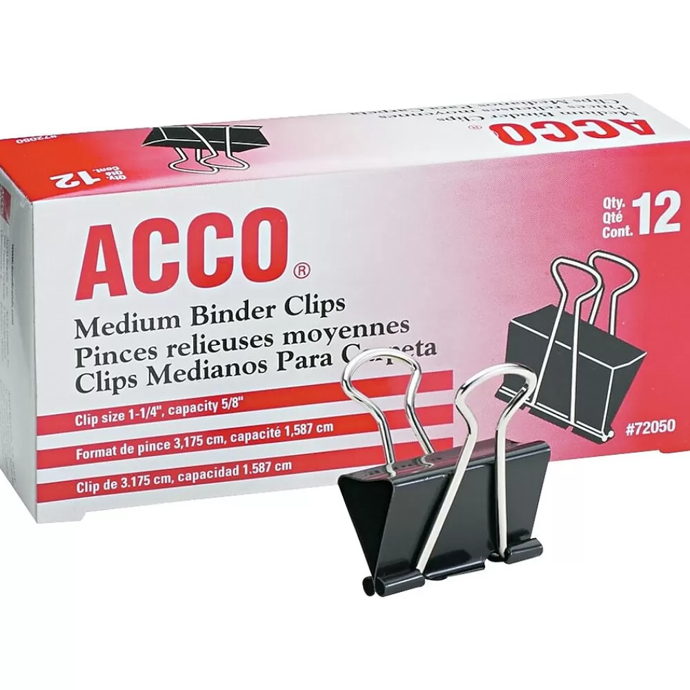 ACCO Clips & Fasteners<® Medium Binder Clips, Black, Dozen (A7072050B)