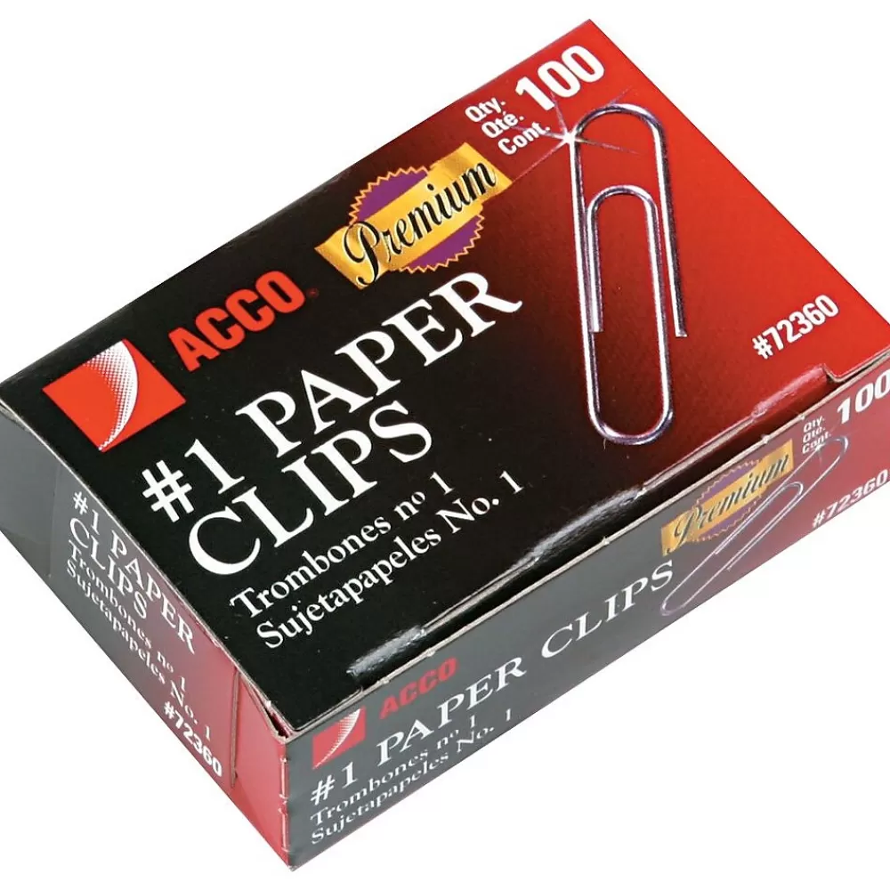 ACCO Clips & Fasteners<Premium Standard Paper Clips, 0.38" Capacity, Silver, 100 Clips/Pack, 10/Pack(ACC72360)