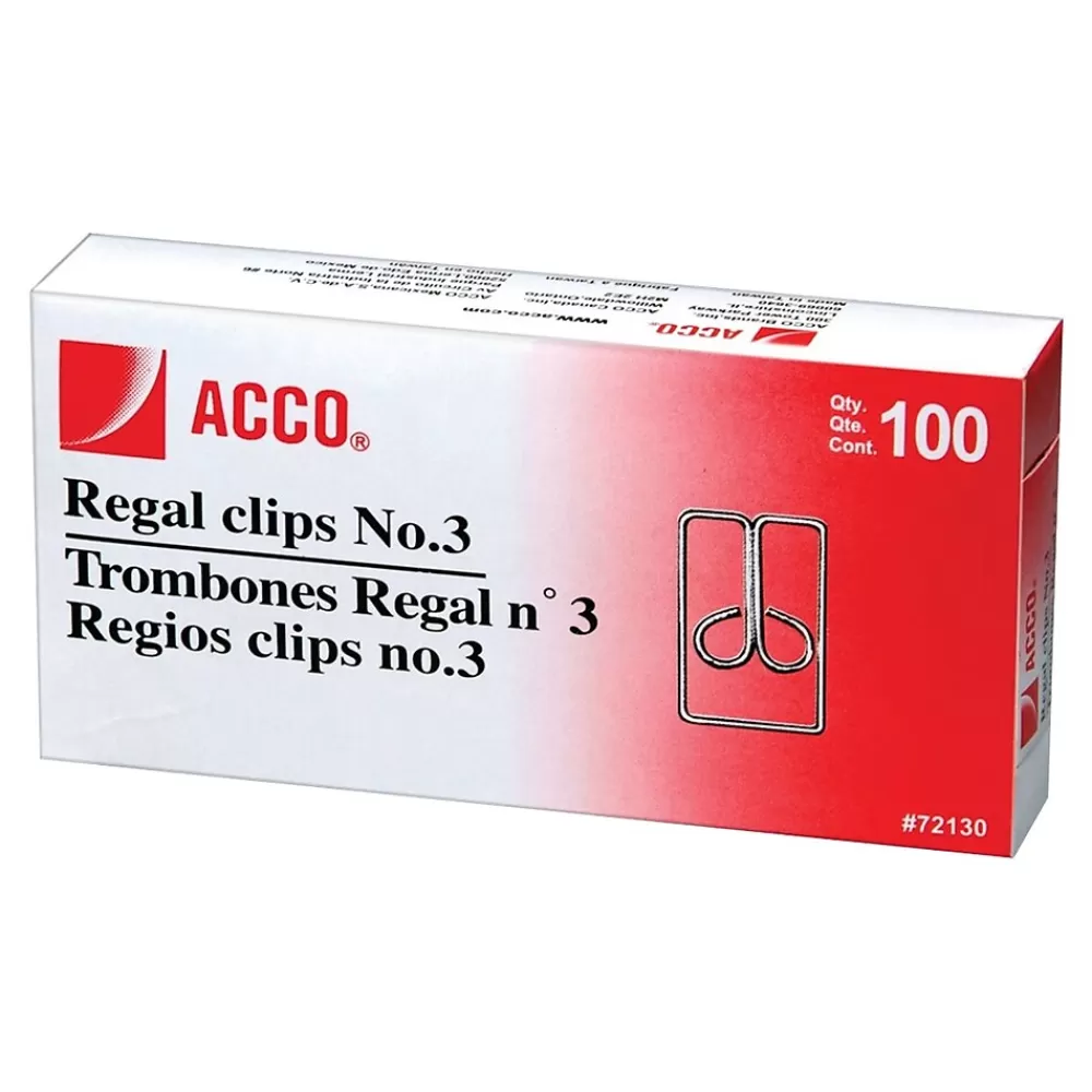 ACCO Clips & Fasteners<Regal Paper Clips, #3, Silver, 100/Box (72130)