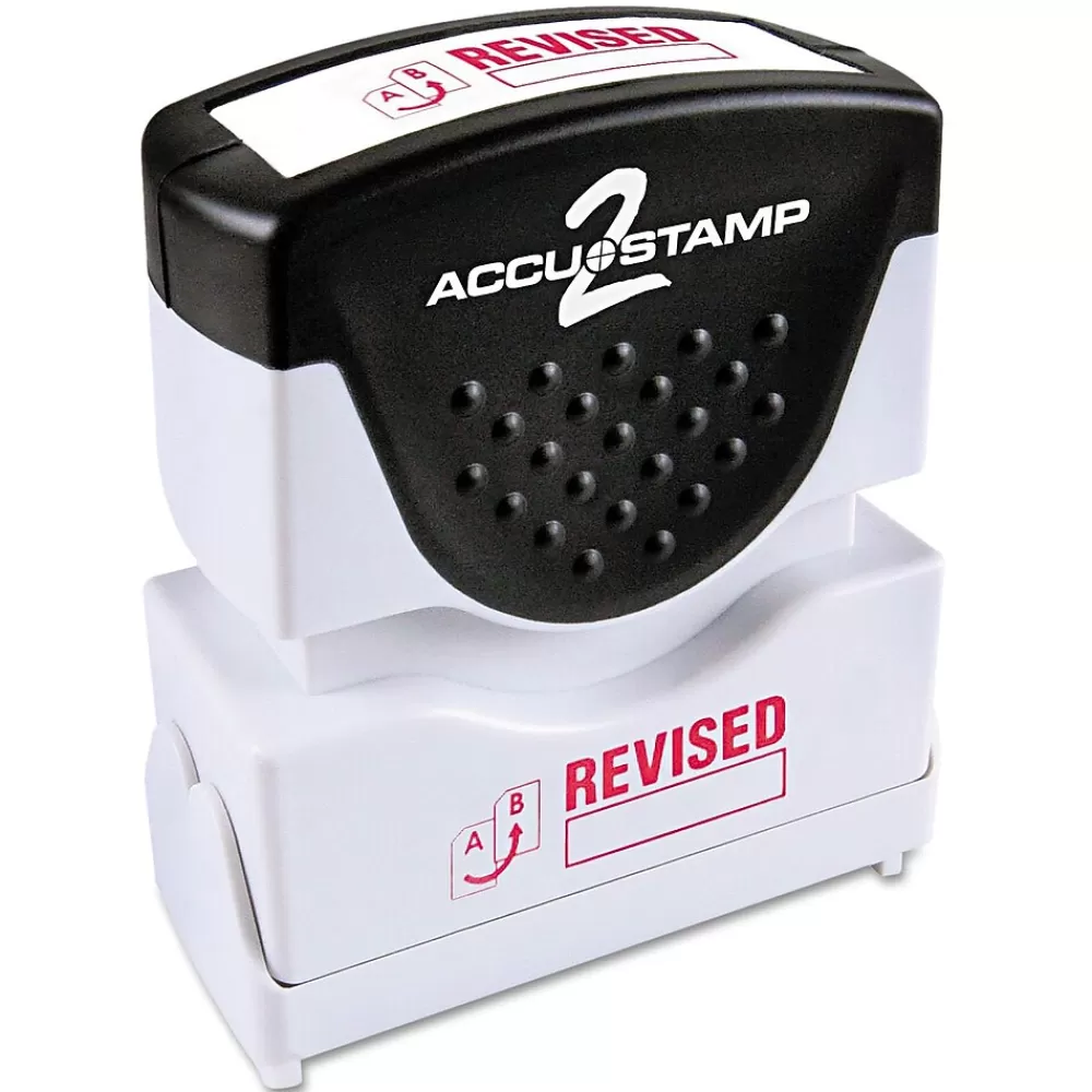 Accu-Stamp Stamps & Stamp Pads<2 One-Color Pre-Inked Shutter Message Stamp, REVISED, 1/2" x 1-5/8" Impression, Red Ink (035587)