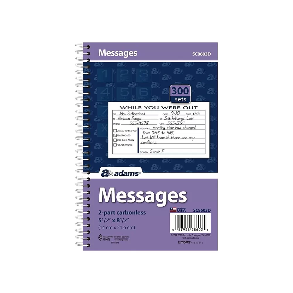 Adams Notepads<Phone Message Pad, 5.5" x 8.5", Ruled, White, 100 Sheets/Pad (SC8603D)