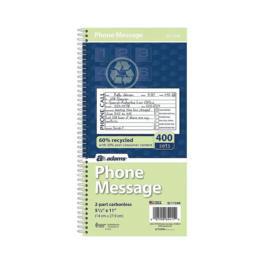 Adams Notepads<Phone Message Pad, 5.5" x 11", Ruled, White, 100 Sheets/Pad (SC1154R)