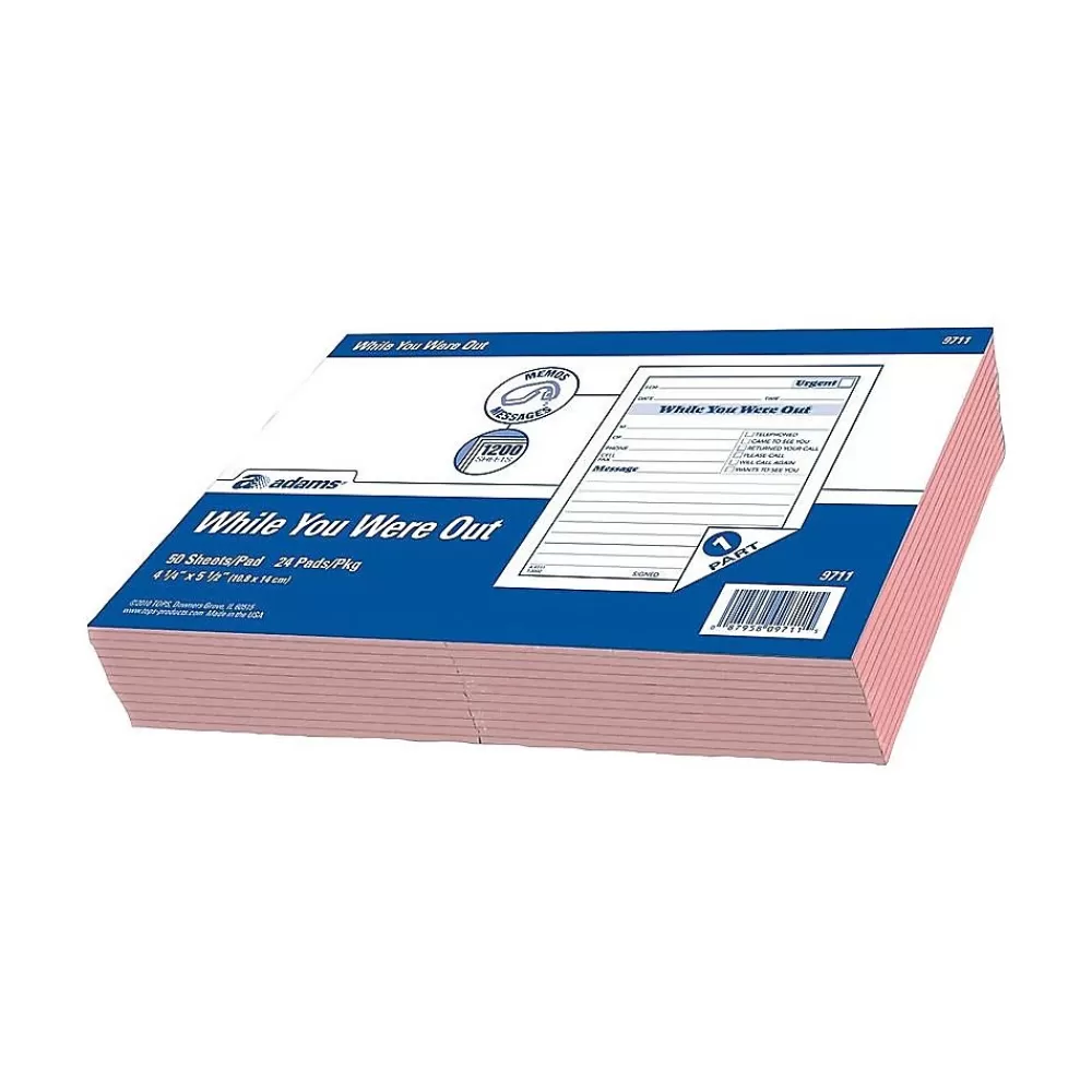 Adams Notepads<While You Were Out Message Pads, 4.25" x 5.5", Pink, 50 Sheets/Pad, 24 Pads/Pack (9711)