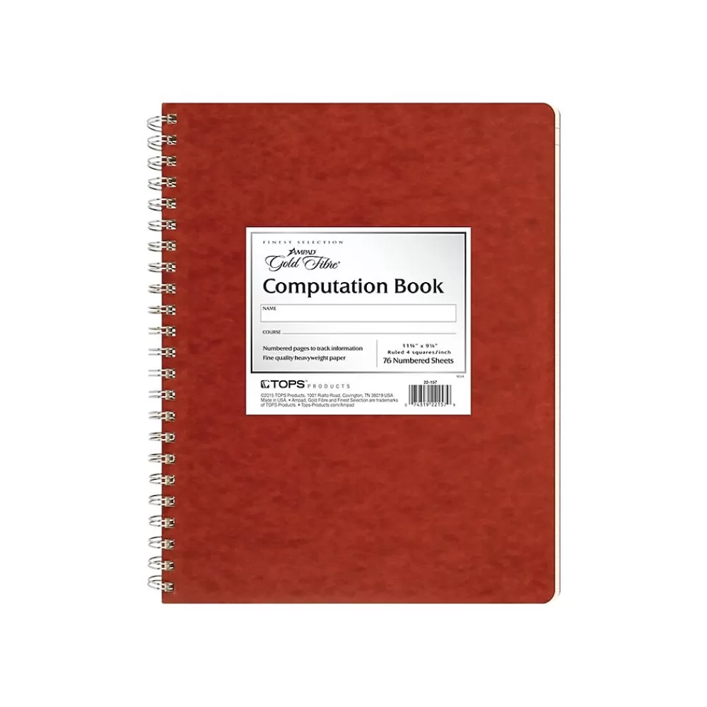 Ampad Notebooks<Computation Book, 9.37" x 11.75", Quad Ruled, Red, 76 Sheets/Pad (TOP 22-157)