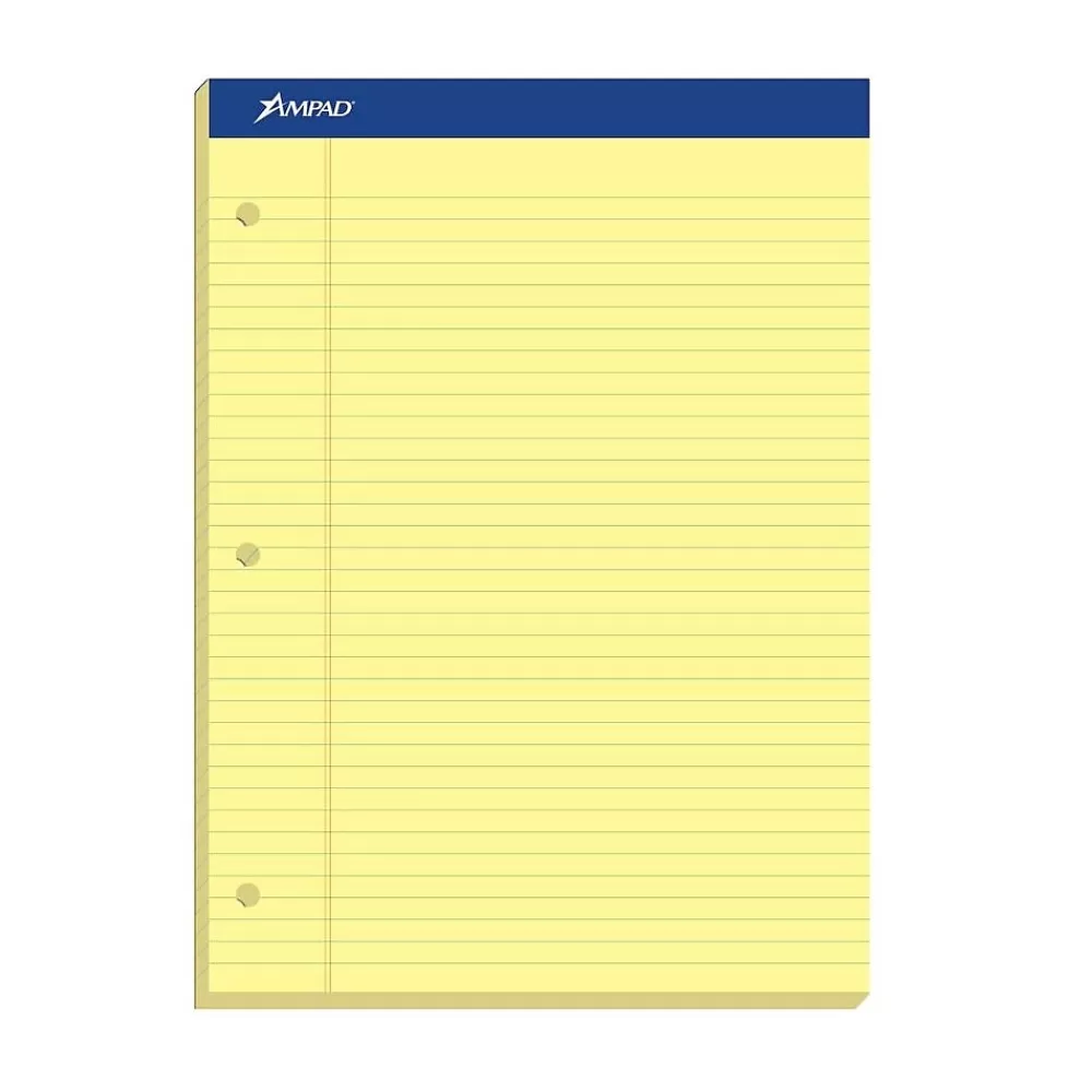 Ampad Notepads<Double-Sheet Notepad, 8.5" x 11.75", Wide Ruled, Canary, 100 Sheets/Pad, /Pad (TOP20243)