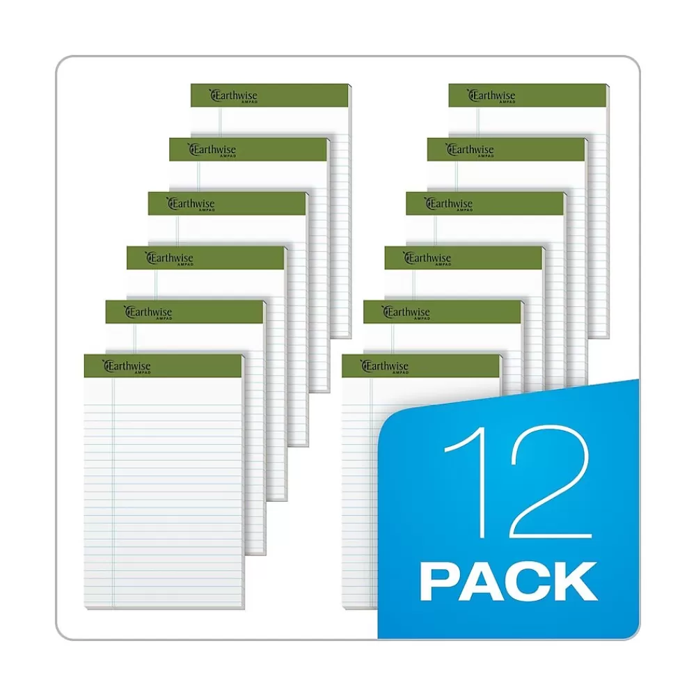 Ampad Notepads<Earthwise 100% Recycled Ruled Pad, 5x8", Jr. Legal Ruling, White, 50 Sheets/Pad, 12 Pads/Pack (20152)