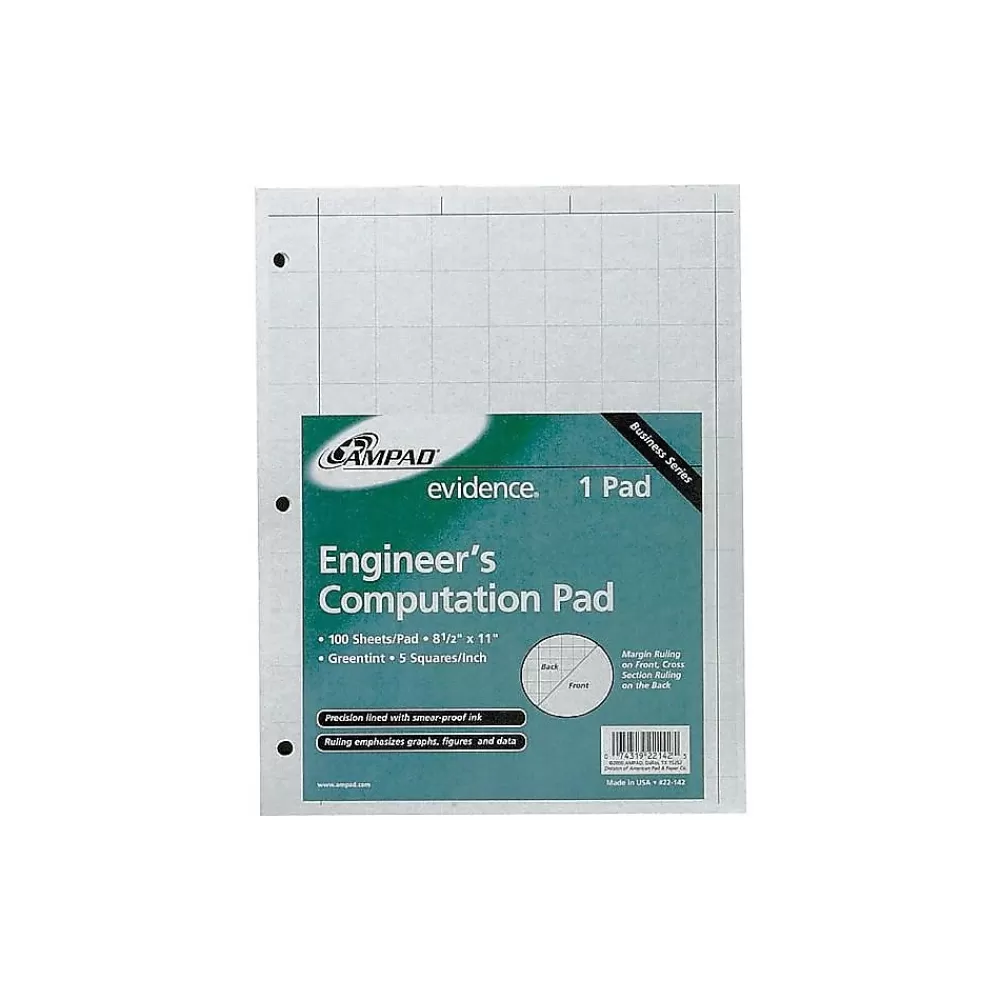 Ampad Notepads<Engineering Computation Notepad, 8.5" x 11", Graph, Green Tint, 100 Sheets/Pad (TOP22-142)