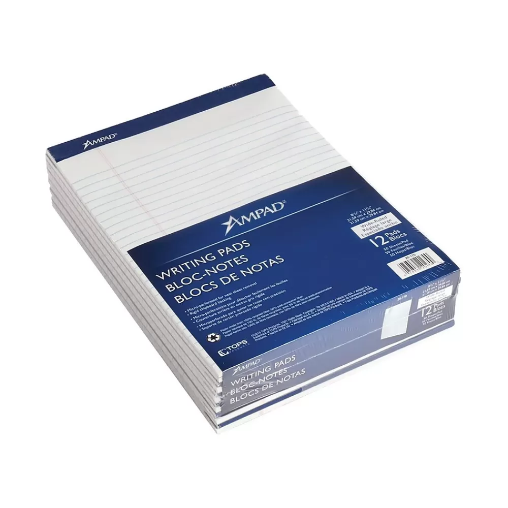 Ampad Notepads<Evidence Notepad, 8.5" x 11.75", Wide Ruled, White, 50 Sheets/Pad, 12 Pads/Pack (TOP20-170)