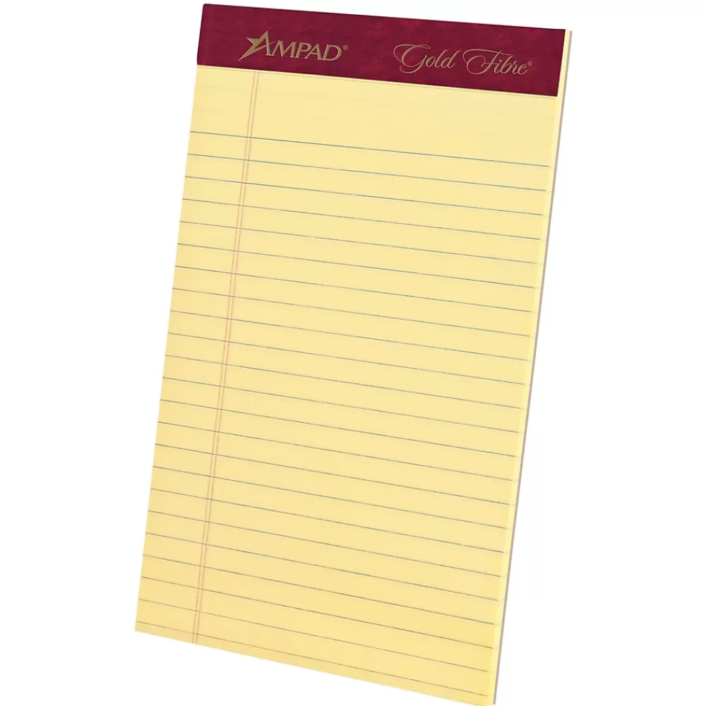 Ampad Notepads<Gold Fibre, 5" x 8", Canary, Perforated Notepad, Medium Ruled, 4/Pack