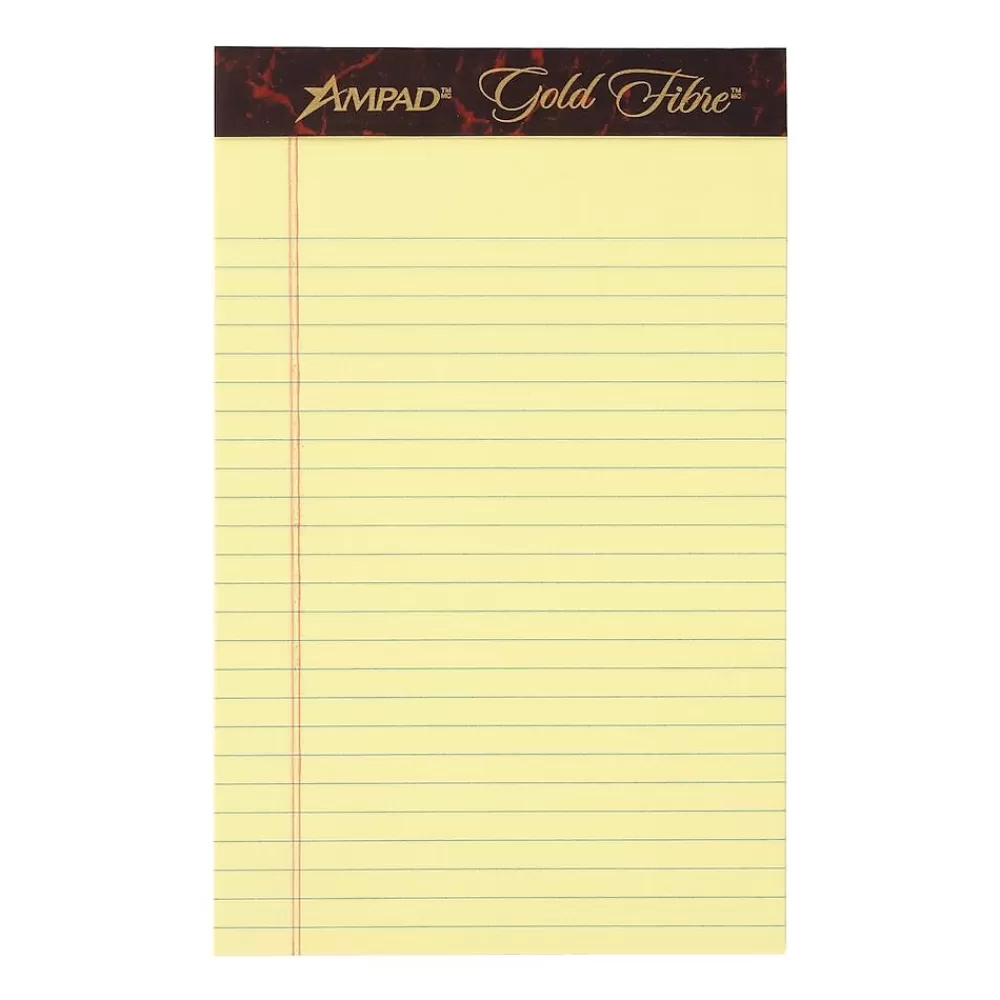 Ampad Notepads<Gold Fibre Notepads, 5" x 8", College Ruled, Canary, 50 Sheets/Pad, 12 Pads/Pack (TOP 20-004R)