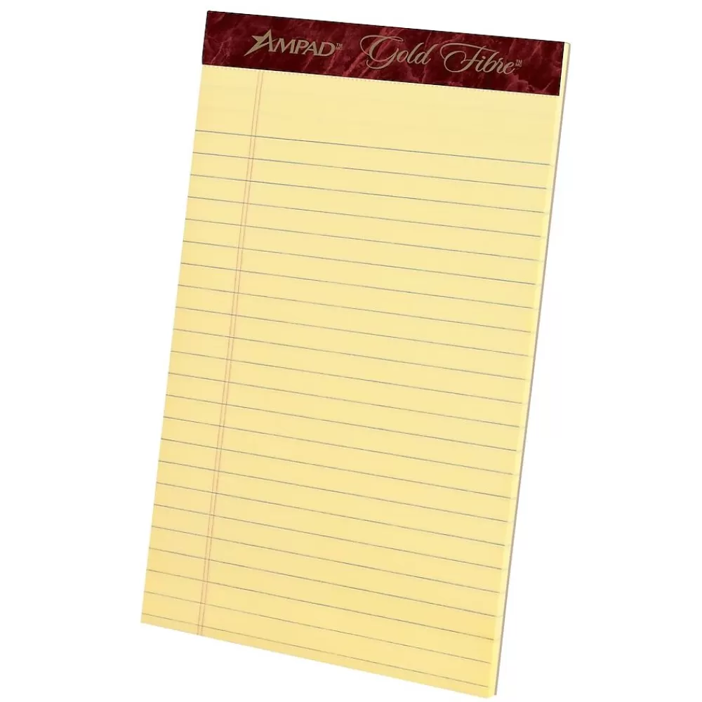 Ampad Notepads<Gold Fibre Notepads, 5" x 8", College Ruled, Canary, 50 Sheets/Pad, 12 Pads/Pack (TOP 20-004R)