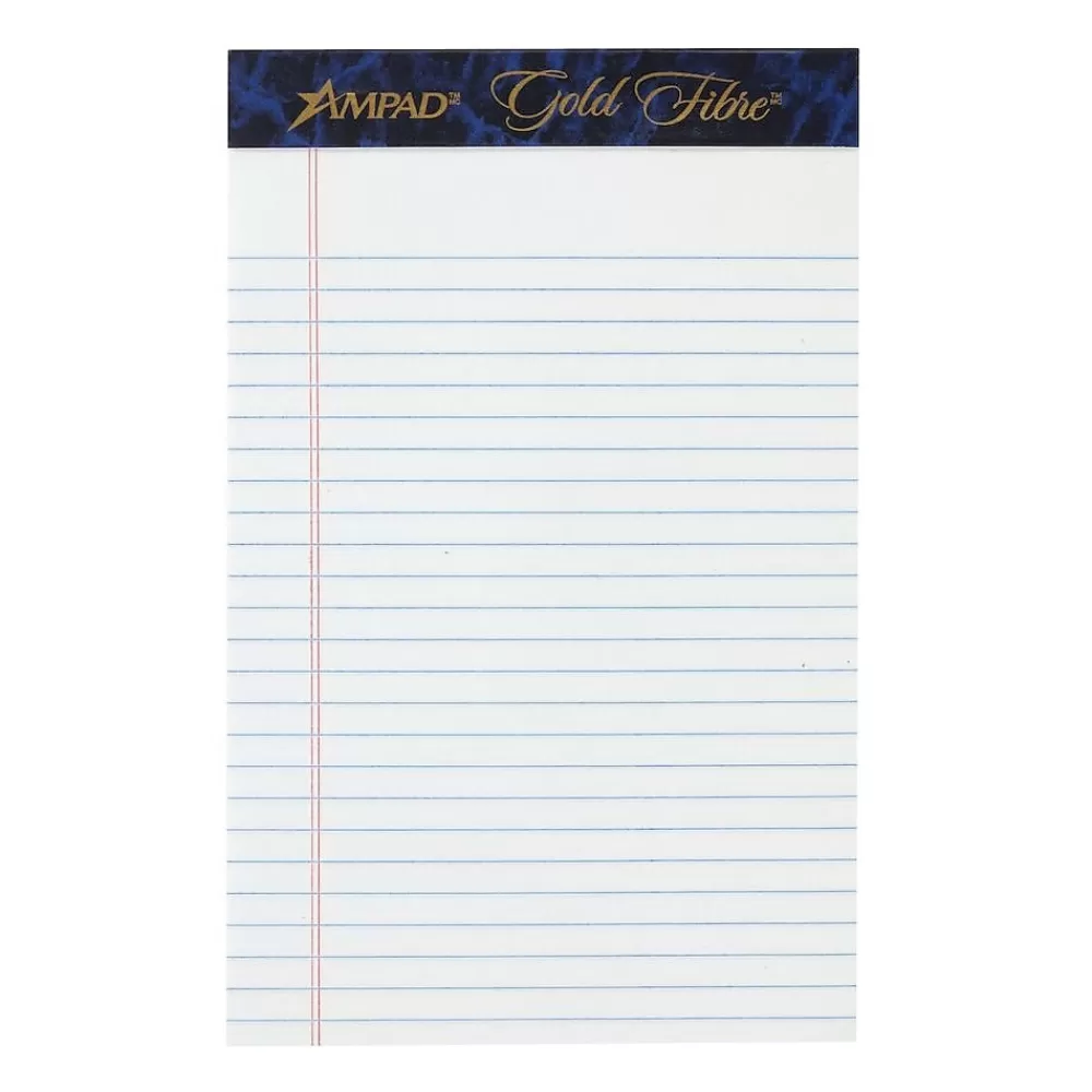 Ampad Notepads<Gold Fibre Notepads, 5" x 8", College Ruled, White, 50 Sheets/Pad, 12 Pads/Pack (20054)