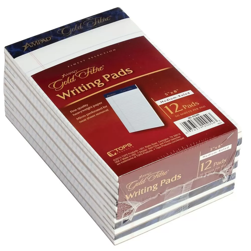 Ampad Notepads<Gold Fibre Notepads, 5" x 8", College Ruled, White, 50 Sheets/Pad, 12 Pads/Pack (20054)