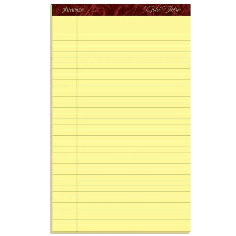 Ampad Notepads<Gold Fibre Notepads, 8.5" x 14", Wide Rule, Canary, 50 Sheets/Pad, 12 Pads/Pack (TOP 20-030R)