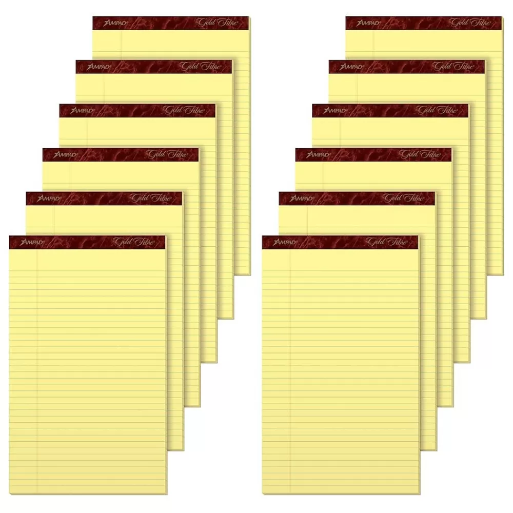 Ampad Notepads<Gold Fibre Notepads, 8.5" x 14", Wide Rule, Canary, 50 Sheets/Pad, 12 Pads/Pack (TOP 20-030R)
