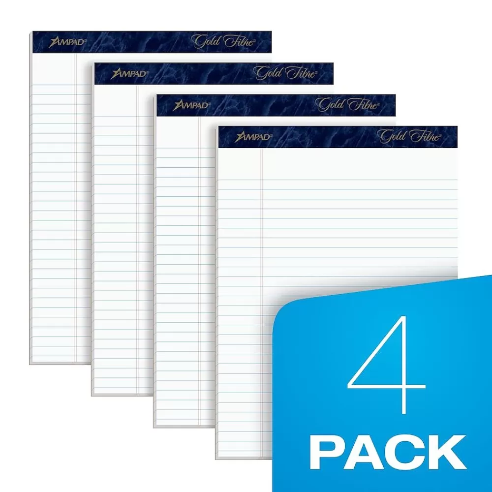 Ampad Notepads<Gold Fibre Notepads, 8.5" x 11.75", Wide Ruled, White, 50 Sheets/Pad, 4 Pads/Pack (TOP20-031R)