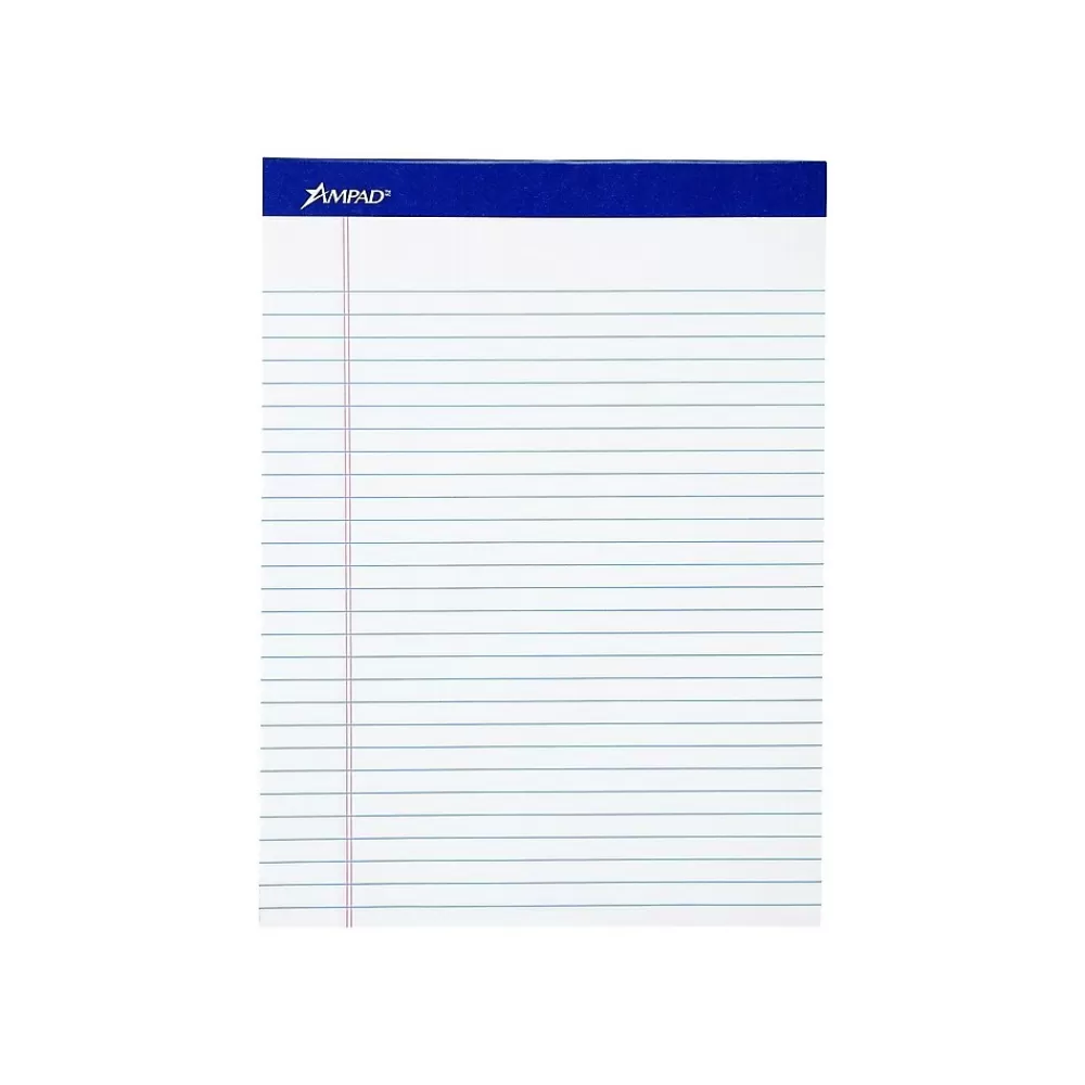 Ampad Notepads<Perforated Notepads, 8.5" x 11.75", Wide Ruled, White, 50 Sheets/Pad, 12 Pads/Pack (TOP 20-360)