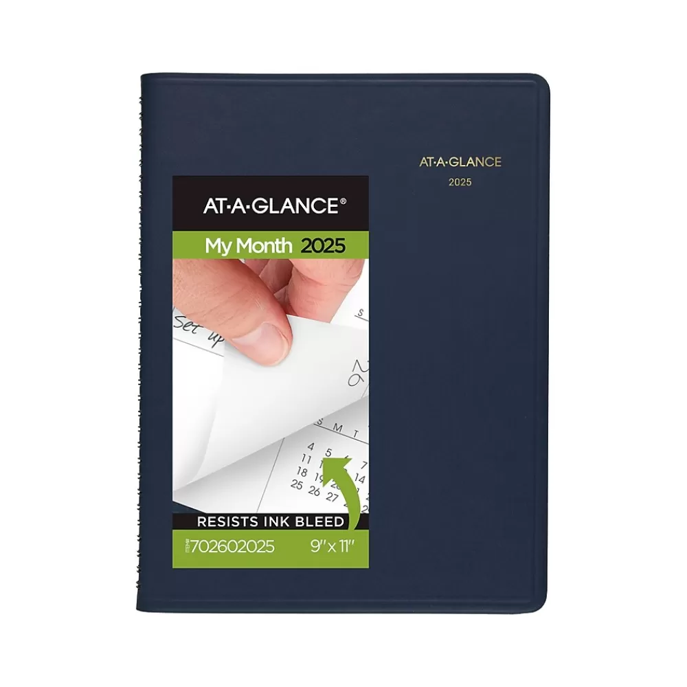 AT-A-GLANCE 2025 Planners<2025 9" x 11" Calendar Year/Monthly Planner, Faux Leather Cover, Navy (70-260-20-25)