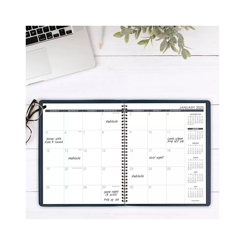 AT-A-GLANCE 2025 Planners<2025 9" x 11" Calendar Year/Monthly Planner, Faux Leather Cover, Navy (70-260-20-25)