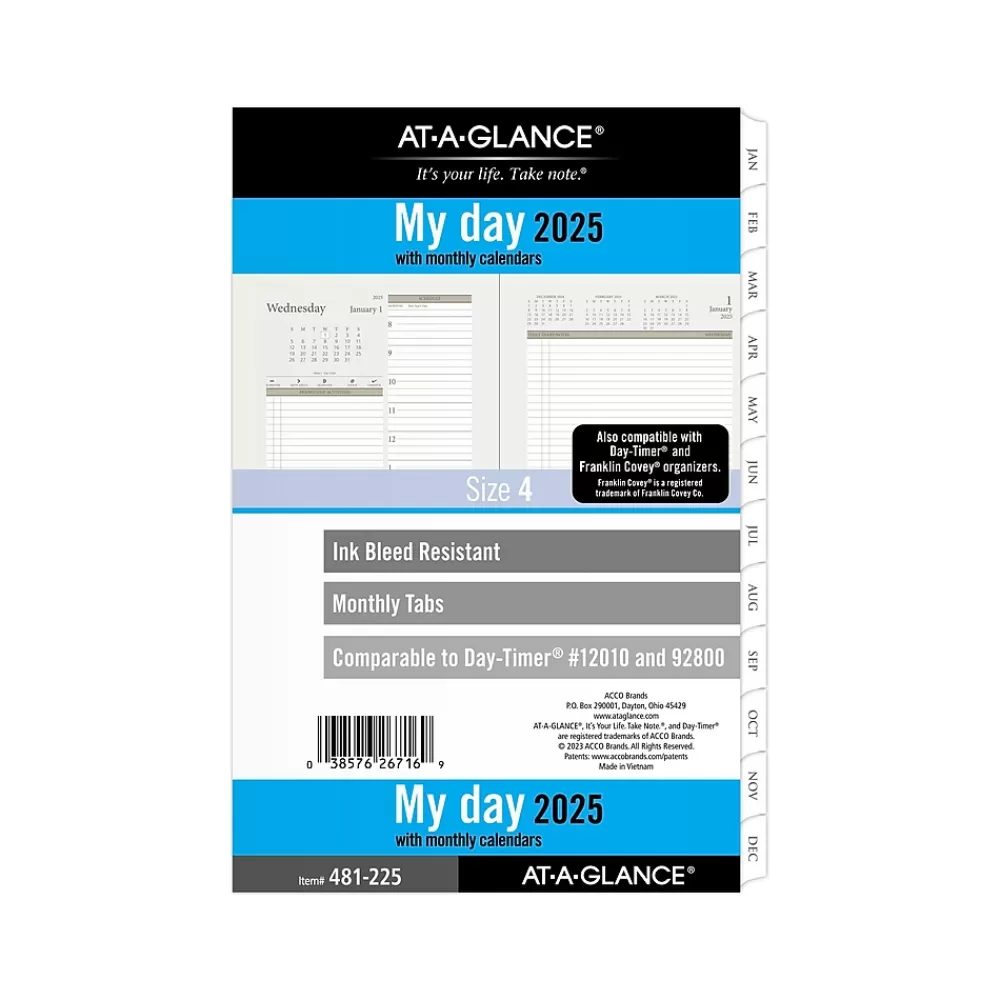 AT-A-GLANCE Calendars & Planners Refills<2025 5.5" x 8.5" Daily & Monthly Planner Refill Pages, White/Brown (481-225-25)