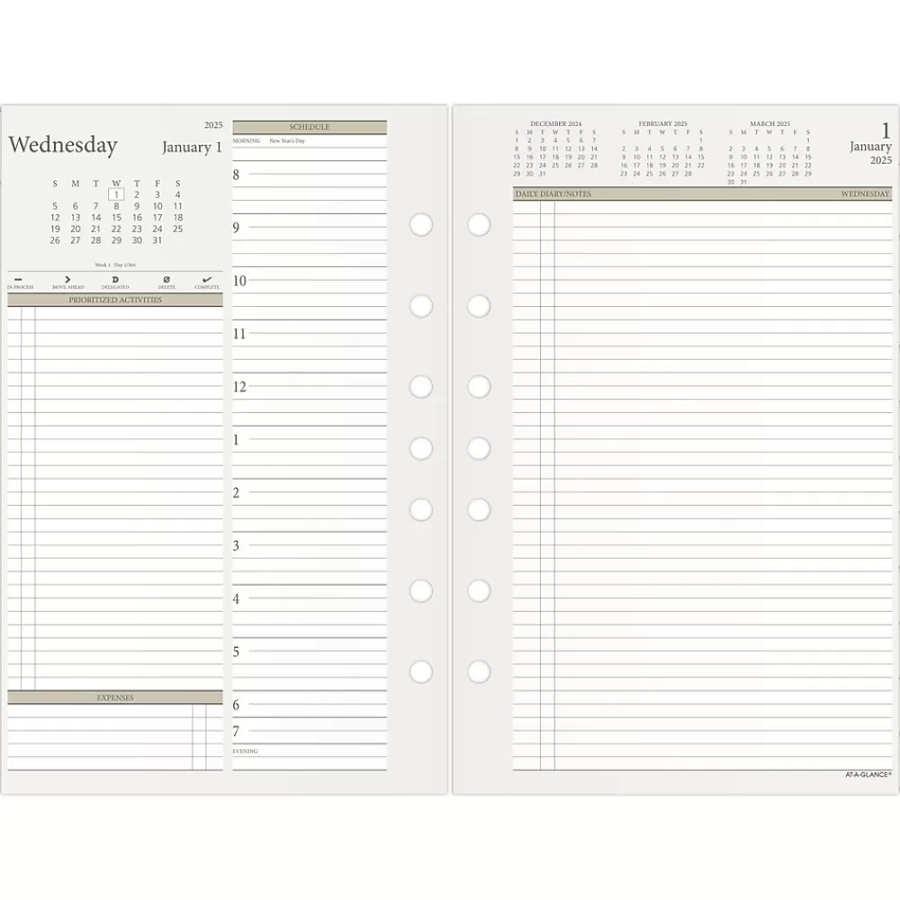 AT-A-GLANCE Calendars & Planners Refills<2025 5.5" x 8.5" Daily & Monthly Planner Refill Pages, White/Brown (481-225-25)