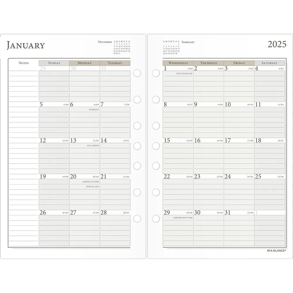 AT-A-GLANCE Calendars & Planners Refills<2025 5.5" x 8.5" Daily & Monthly Planner Refill Pages, White/Brown (481-225-25)