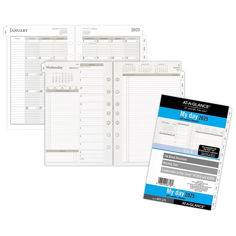 AT-A-GLANCE Calendars & Planners Refills<2025 5.5" x 8.5" Daily & Monthly Planner Refill Pages, White/Brown (481-225-25)