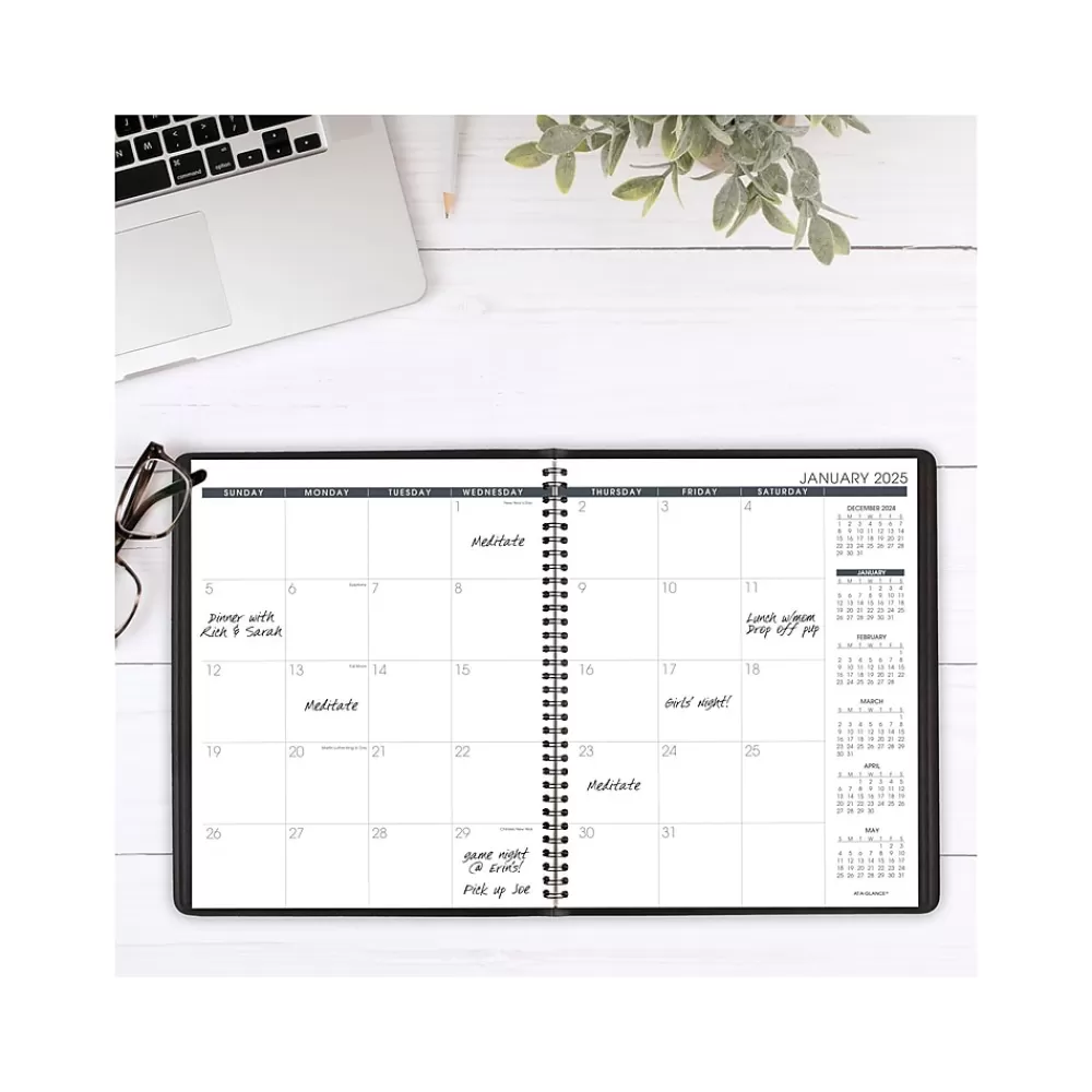 AT-A-GLANCE 2025 Planners<2025 9" x 11" Monthly Planner, Faux Leather Cover, Black (70-260-05-25)