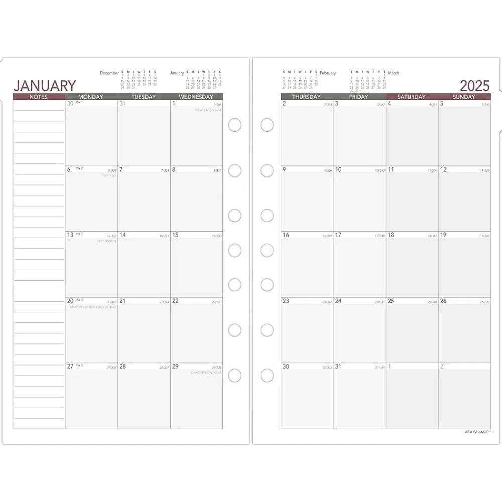 AT-A-GLANCE Calendars & Planners Refills<2025 5.5" x 8.5" Monthly Planner Refill Pages, White/Gray (061-685Y-25)