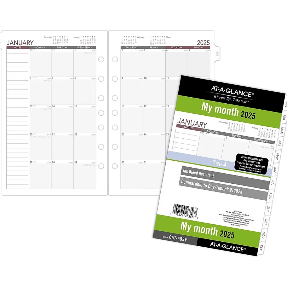 AT-A-GLANCE Calendars & Planners Refills<2025 5.5" x 8.5" Monthly Planner Refill Pages, White/Gray (061-685Y-25)