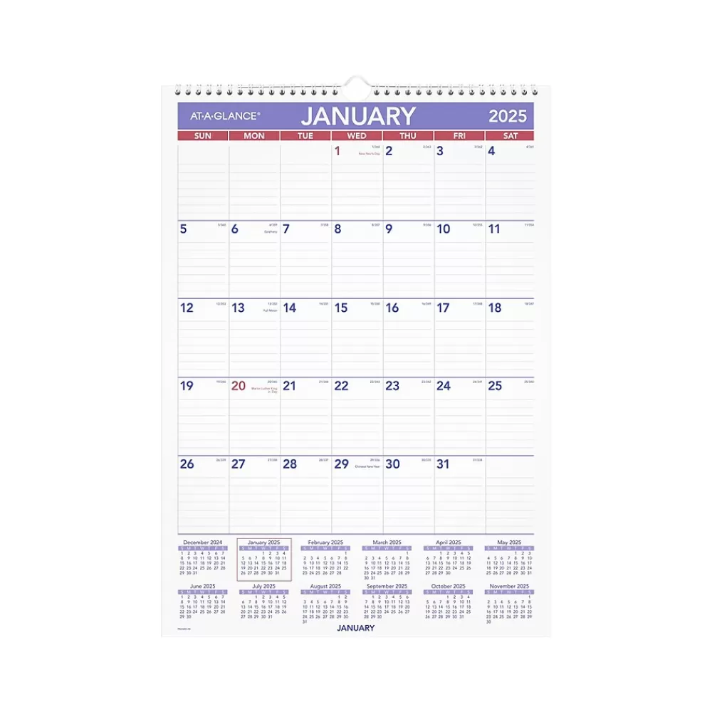 AT-A-GLANCE 2025 Calendars<2025 17" x 12" Monthly Wet-Erase Wall Calendar (PMLM02-28-25)