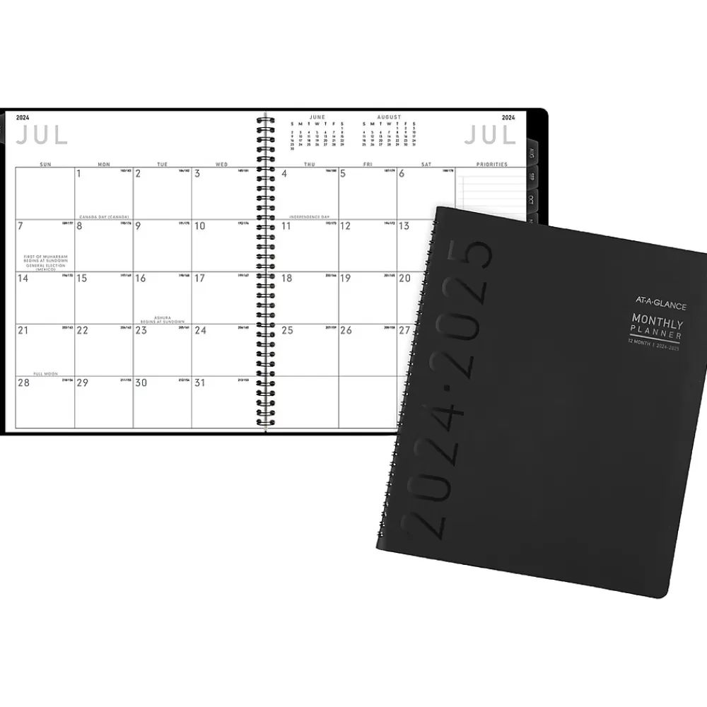 AT-A-GLANCE Academic Planners<2024-2025 Contemporary 9" x 11" Academic Monthly Planner, Faux Leather Cover, Black (70-074X-05-25)