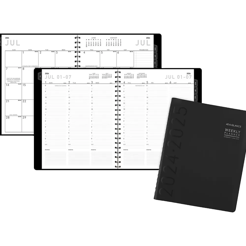 AT-A-GLANCE Academic Planners<2024-2025 Contemporary 8.25" x 11" Academic Weekly & Monthly Planner, Faux Leather Cover, Black (70-957X-05-25)