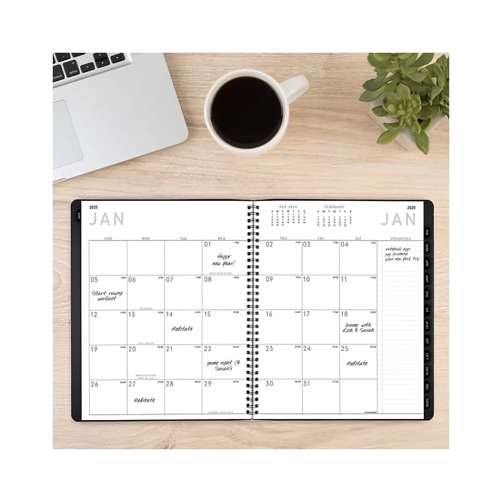 AT-A-GLANCE 2025 Planners<2025 Contemporary 9" x 11" Monthly Planner, Faux Leather Cover, Black (70-260X-05-25)