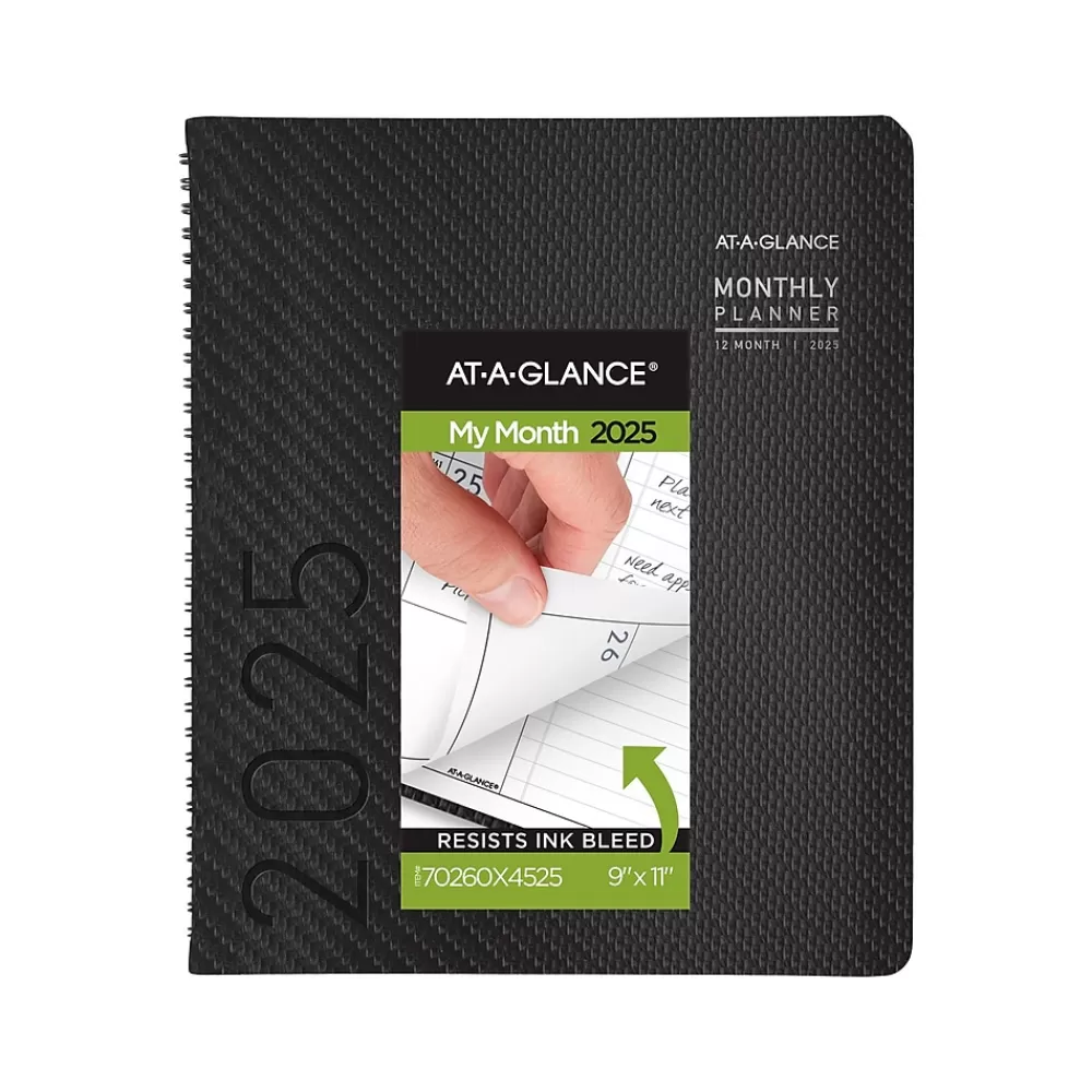 AT-A-GLANCE 2025 Planners<2025 Contemporary 9" x 11" Monthly Planner, Faux Leather Cover, Charcoal (70-260X-45-25)