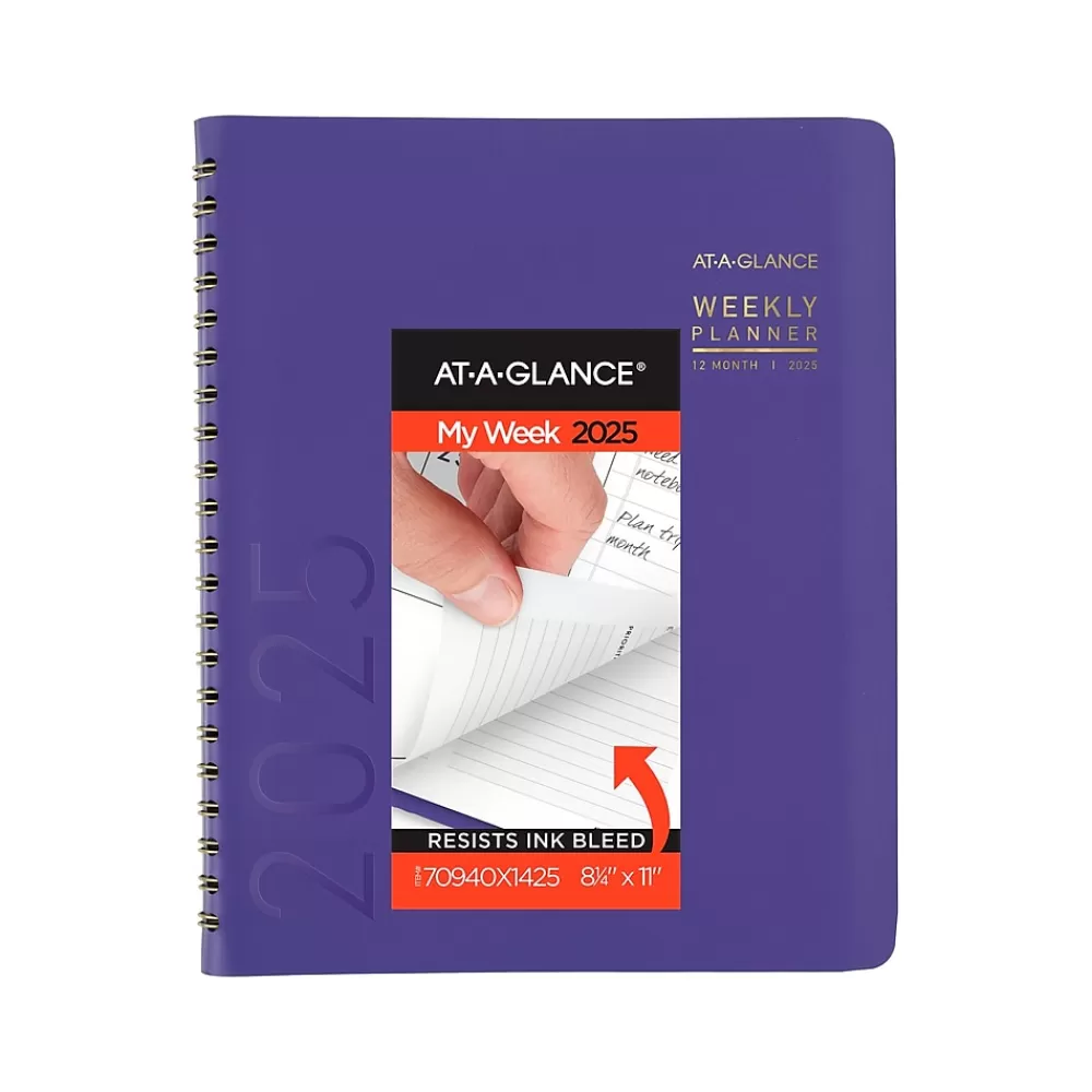 AT-A-GLANCE 2025 Planners<2025 Contemporary 8.25" x 11" Weekly & Monthly Planner, Faux Leather Cover, Purple (70-940X-14-25)