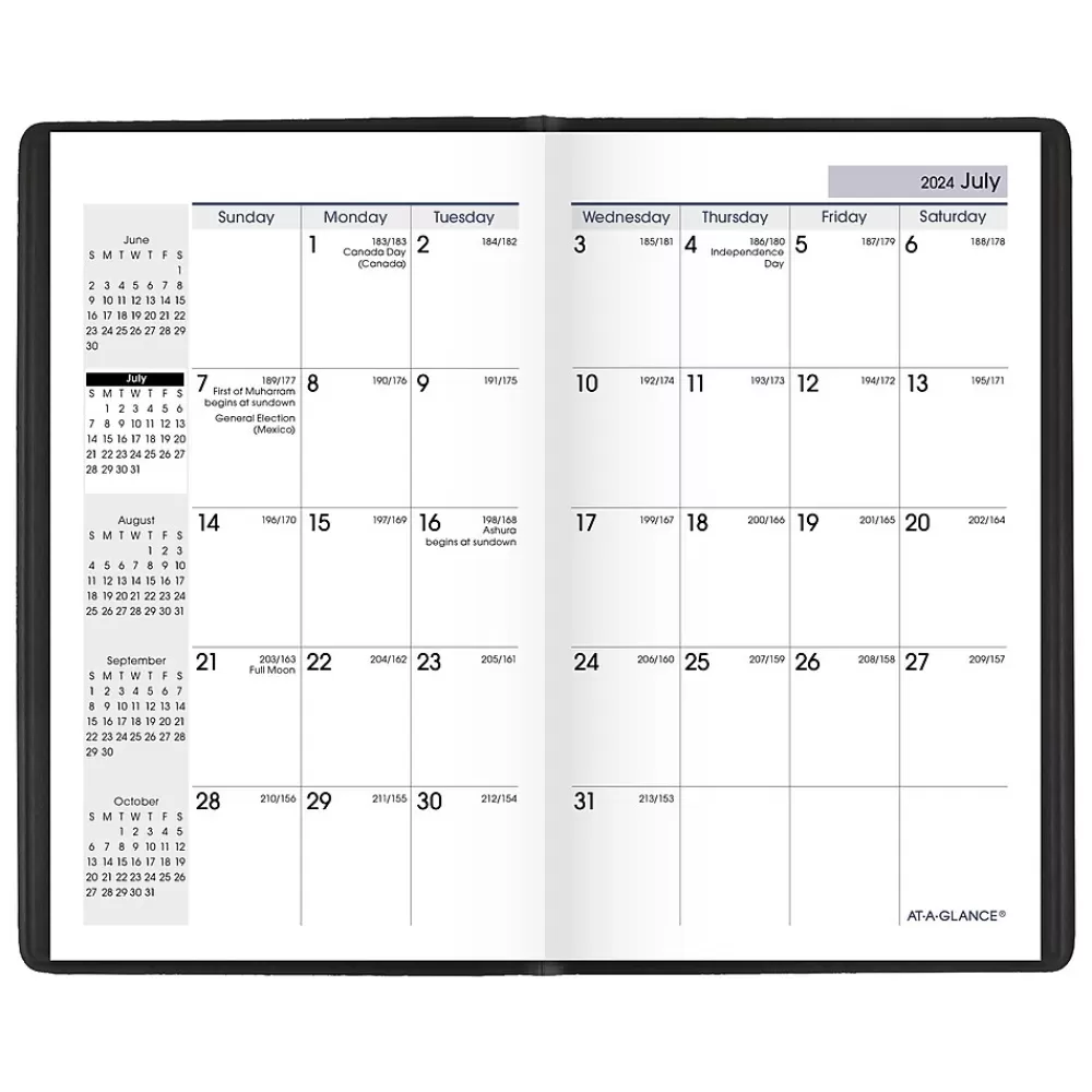 AT-A-GLANCE Academic Planners<2024-2025 DayMinder 3.5" x 6" Academic Monthly Planner, Faux Leather Cover, Black (AY53-00-25)