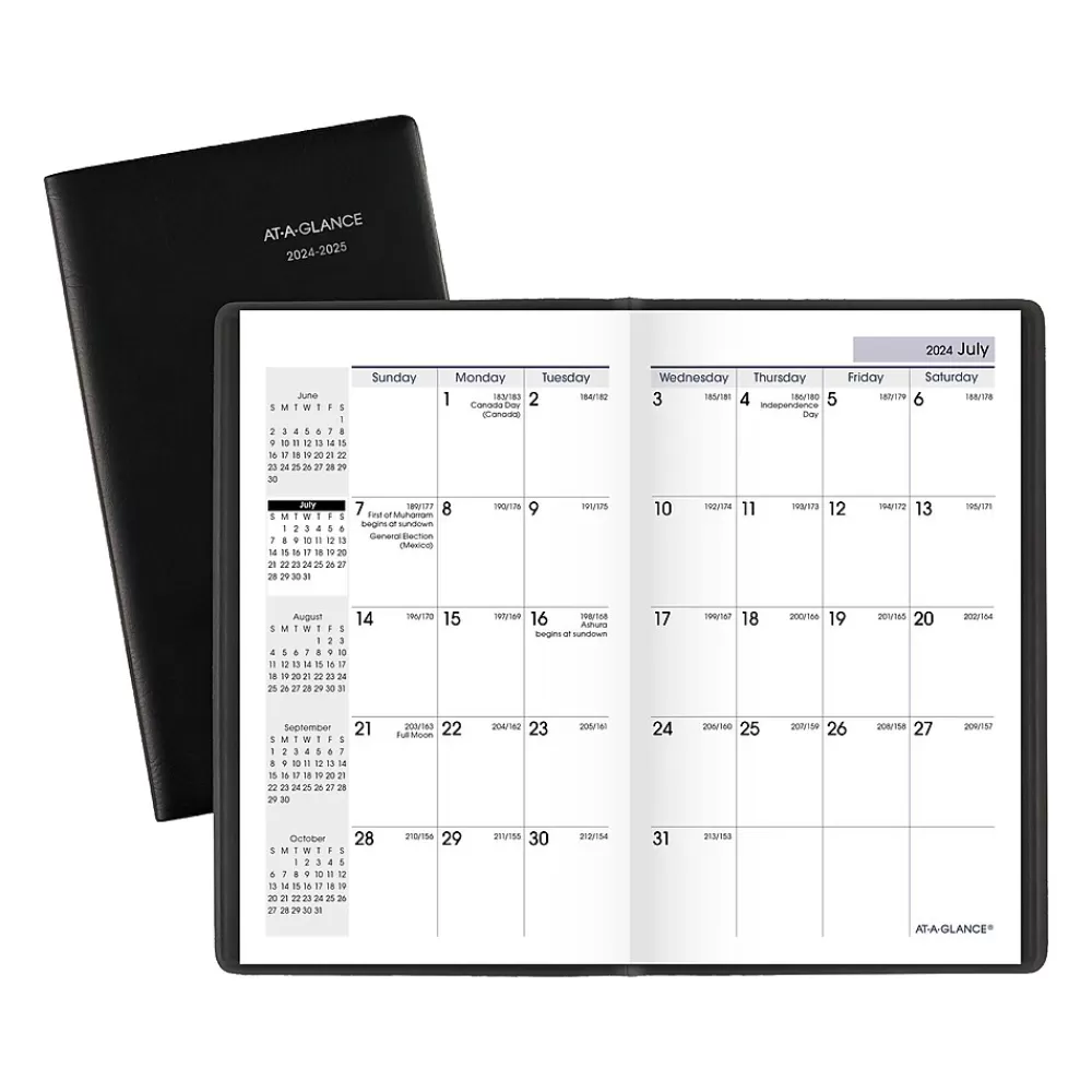 AT-A-GLANCE Academic Planners<2024-2025 DayMinder 3.5" x 6" Academic Monthly Planner, Faux Leather Cover, Black (AY53-00-25)