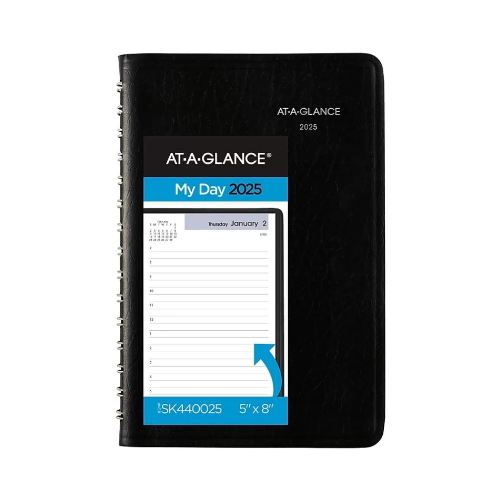 AT-A-GLANCE 2025 Planners<2025 DayMinder 5" x 8" Daily Appointment Book, Faux Leather Cover, Black (SK44-00-25)