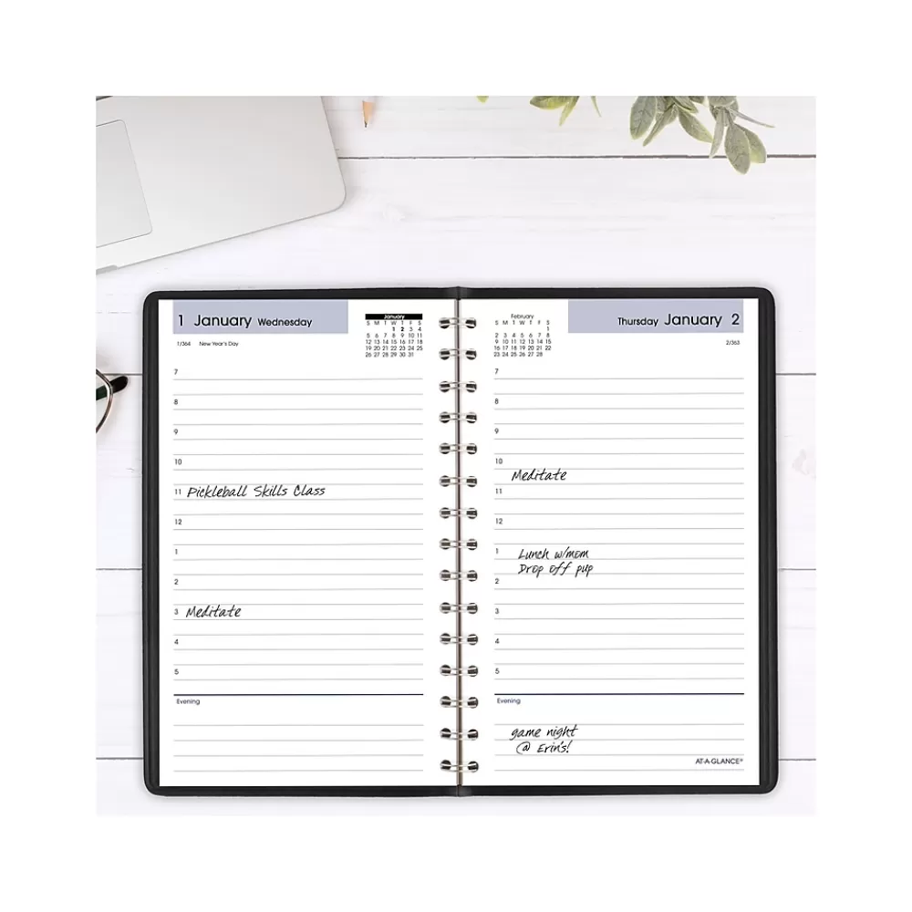 AT-A-GLANCE 2025 Planners<2025 DayMinder 5" x 8" Daily Appointment Book, Faux Leather Cover, Black (SK44-00-25)