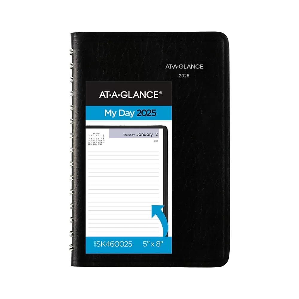 AT-A-GLANCE 2025 Planners<2025 DayMinder 5" x 8" Daily Planner, Faux Leather Cover, Black (SK46-00-25)