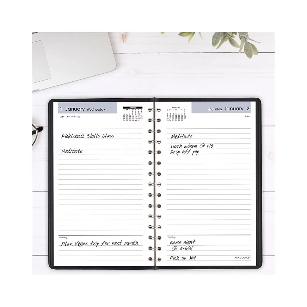 AT-A-GLANCE 2025 Planners<2025 DayMinder 5" x 8" Daily Planner, Faux Leather Cover, Black (SK46-00-25)