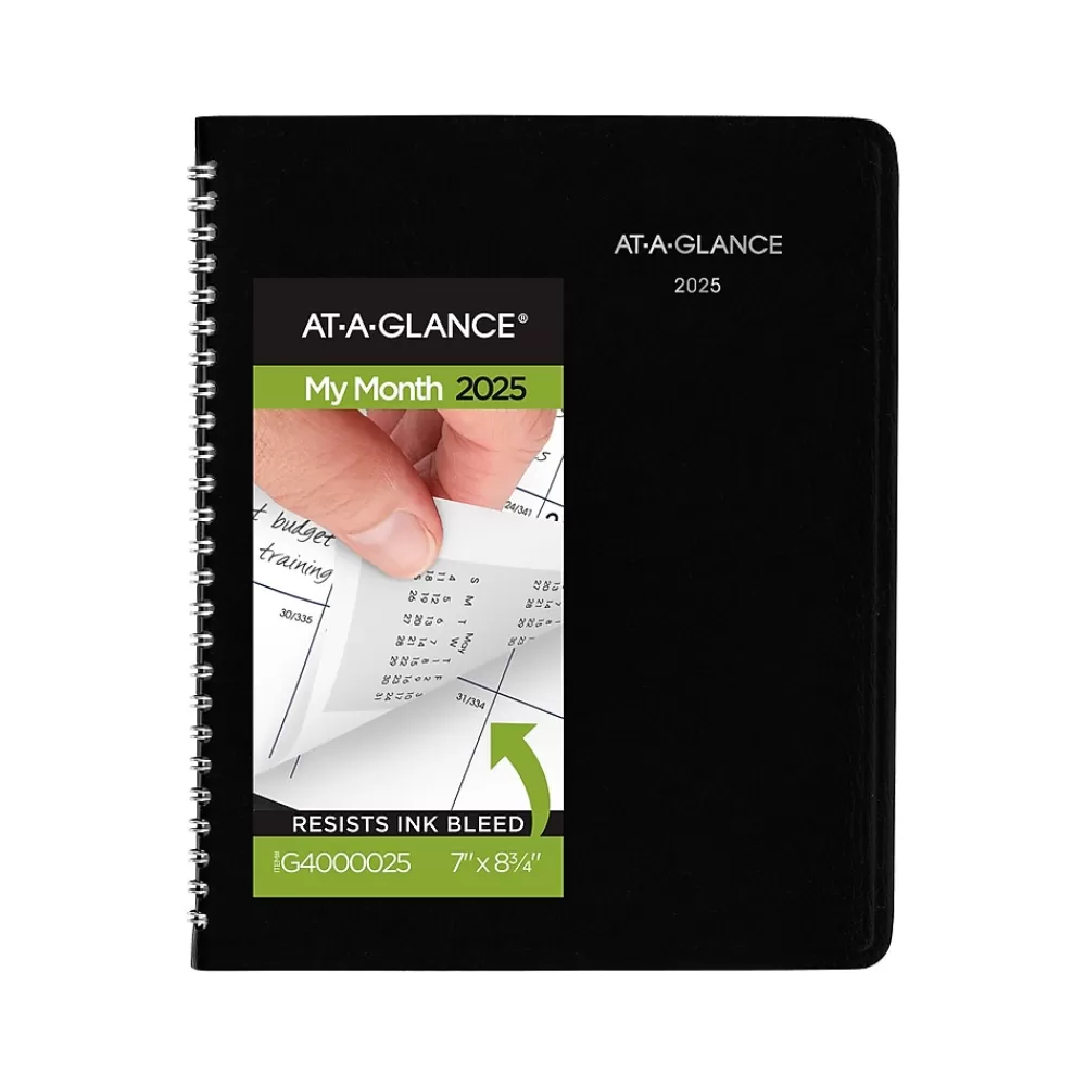 AT-A-GLANCE 2025 Planners<2025 DayMinder 7" x 8.75" Monthly Planner, Faux Leather Cover, Black (G400-00-25)