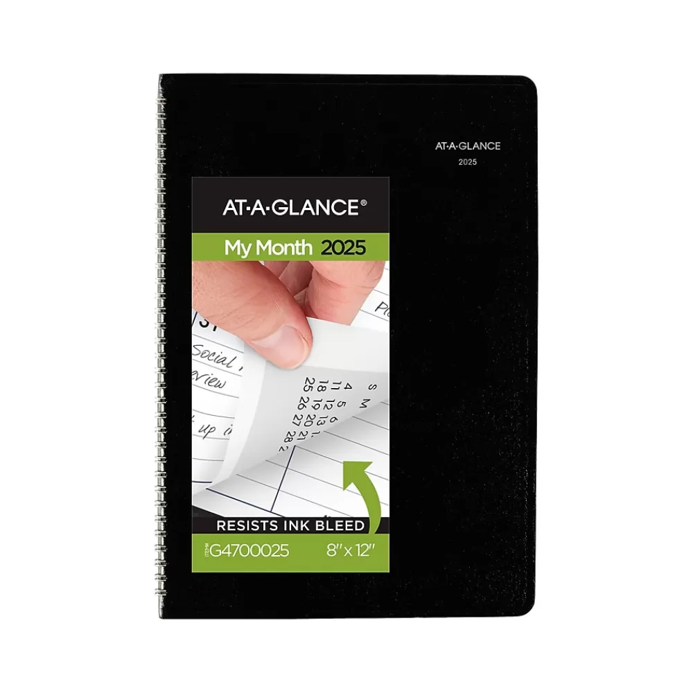 AT-A-GLANCE 2025 Planners<2025 DayMinder 8" x 12" Monthly Planner, Faux Leather Cover, Black (G470-00-25)