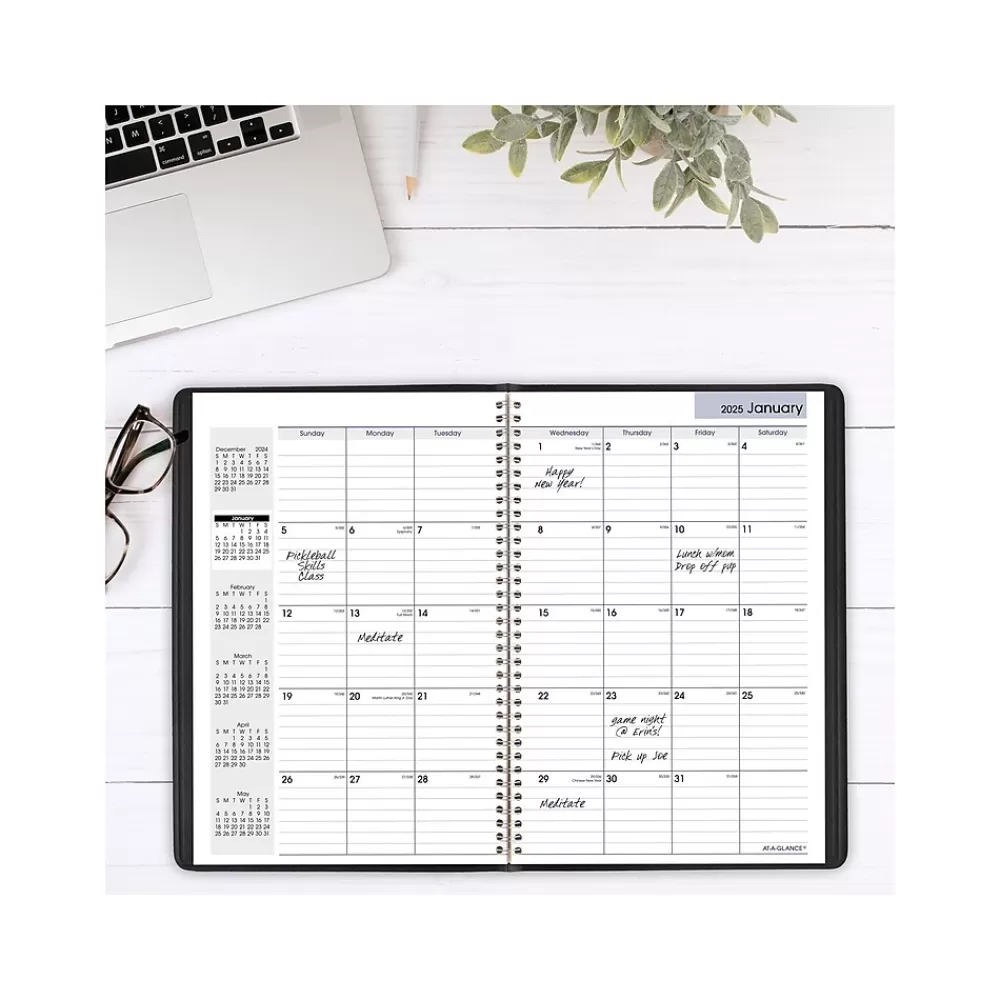 AT-A-GLANCE 2025 Planners<2025 DayMinder 8" x 12" Monthly Planner, Faux Leather Cover, Black (G470-00-25)