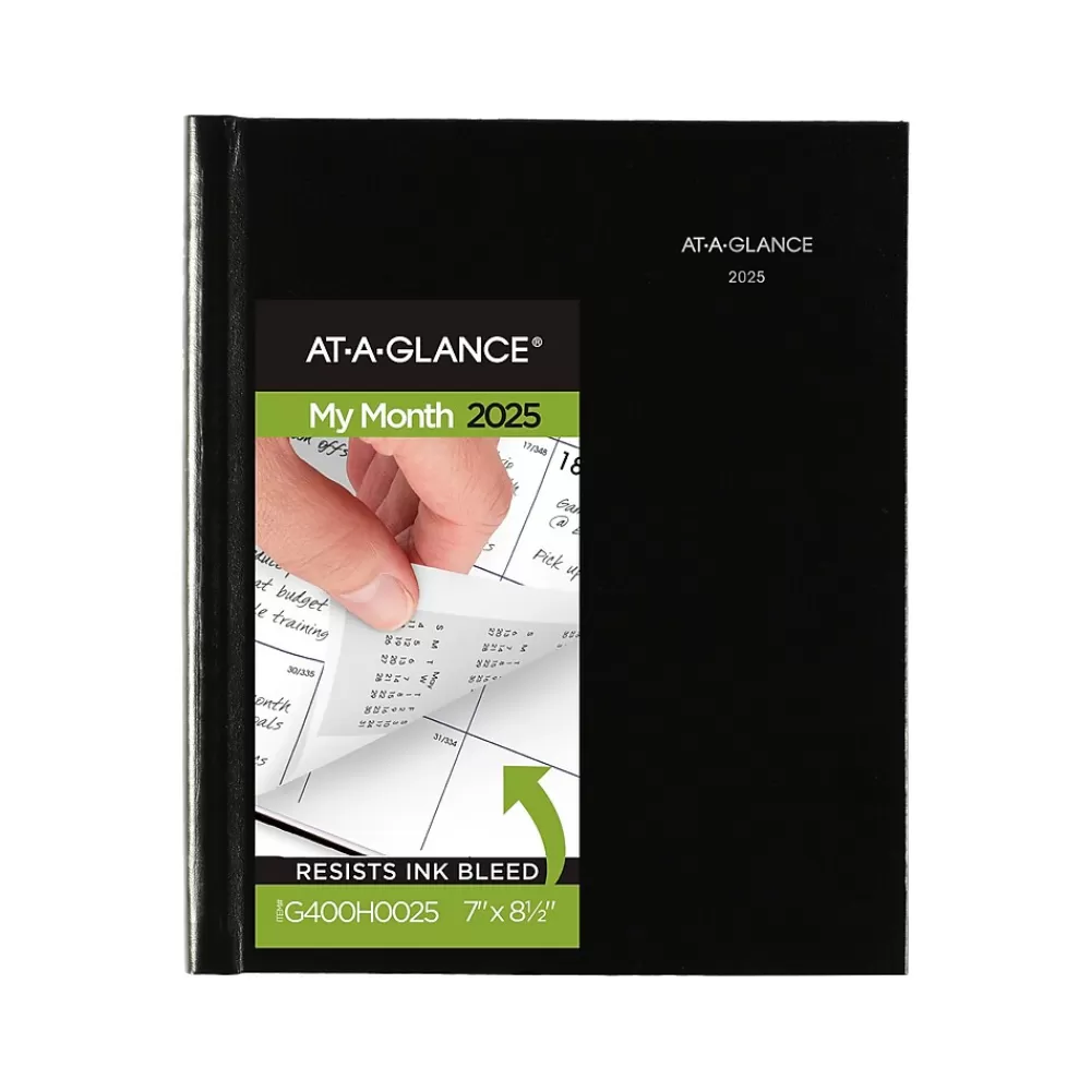 AT-A-GLANCE 2025 Planners<2025 DayMinder 7" x 8.5" Monthly Planner, Faux Leather Cover, Black (G400H-00-25)
