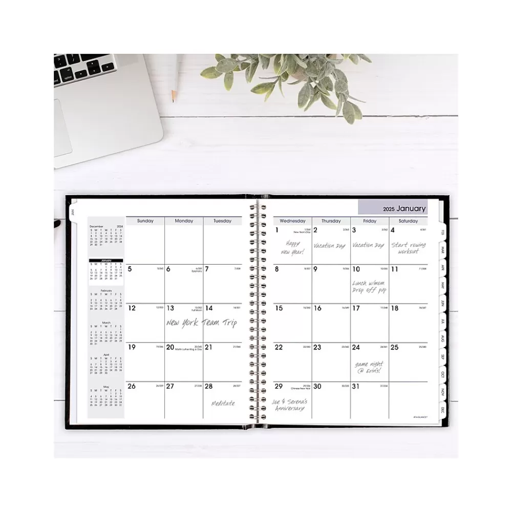 AT-A-GLANCE 2025 Planners<2025 DayMinder 7" x 8.5" Monthly Planner, Faux Leather Cover, Black (G400H-00-25)
