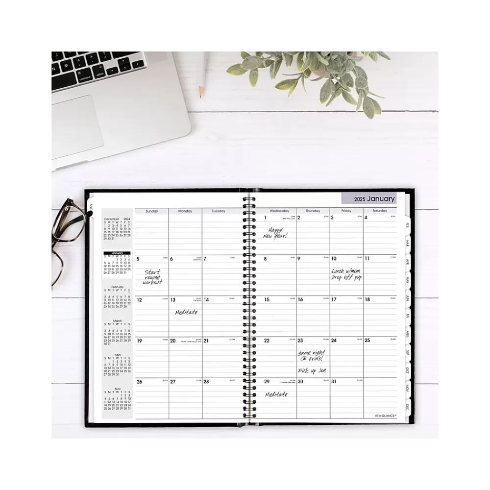 AT-A-GLANCE 2025 Planners<2025 DayMinder 8" x 11.75" Monthly Planner, Faux Leather Cover, Black (G470H-00-25)