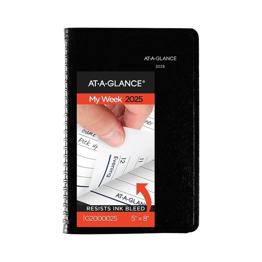 AT-A-GLANCE 2025 Planners<2025 DayMinder 5" x 8" Weekly Appointment Book, Faux Leather Cover, Black (G200-00-25)